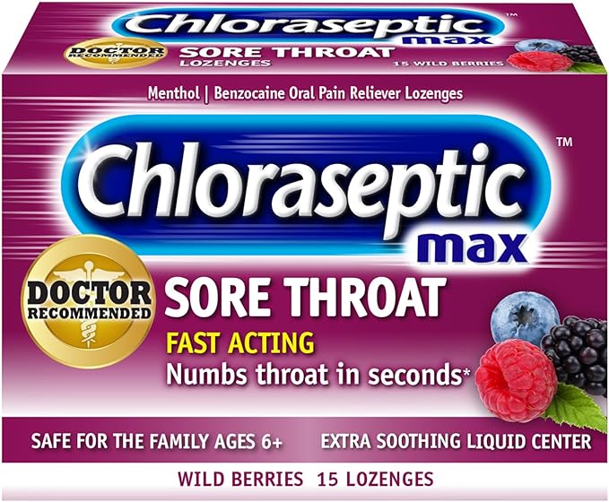 Chloraseptic Max Strength Sore Throat Lozenges, Wild Berries, 15 Count, 1 Pack