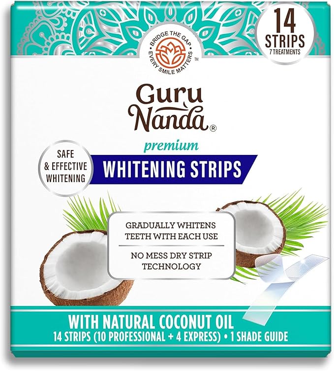 GuruNanda Teeth Whitening Strips Kit - 7-Day Treatment with Non-Slip, Dry Strip Technology - Whitening Designed with Care for a Brighter Smile