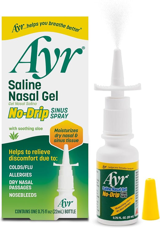 Ayr Saline Nasal Gel No-drip Sinus Spray With Soothing Aloe Vera,