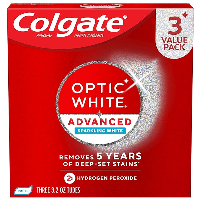 Colgate Optic White Advanced Hydrogen Peroxide Whitening Toothpaste, Pack of 3