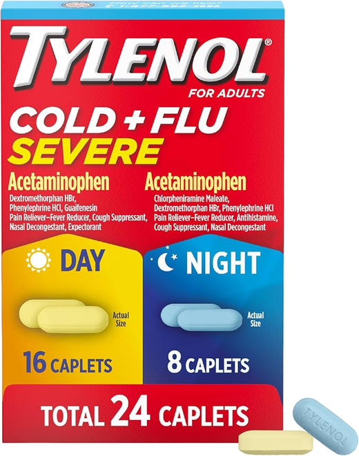 "Tylenol Cold + Flu Severe Day & Night Caplets for Fever, Pain, Cough & Congestion Relief "